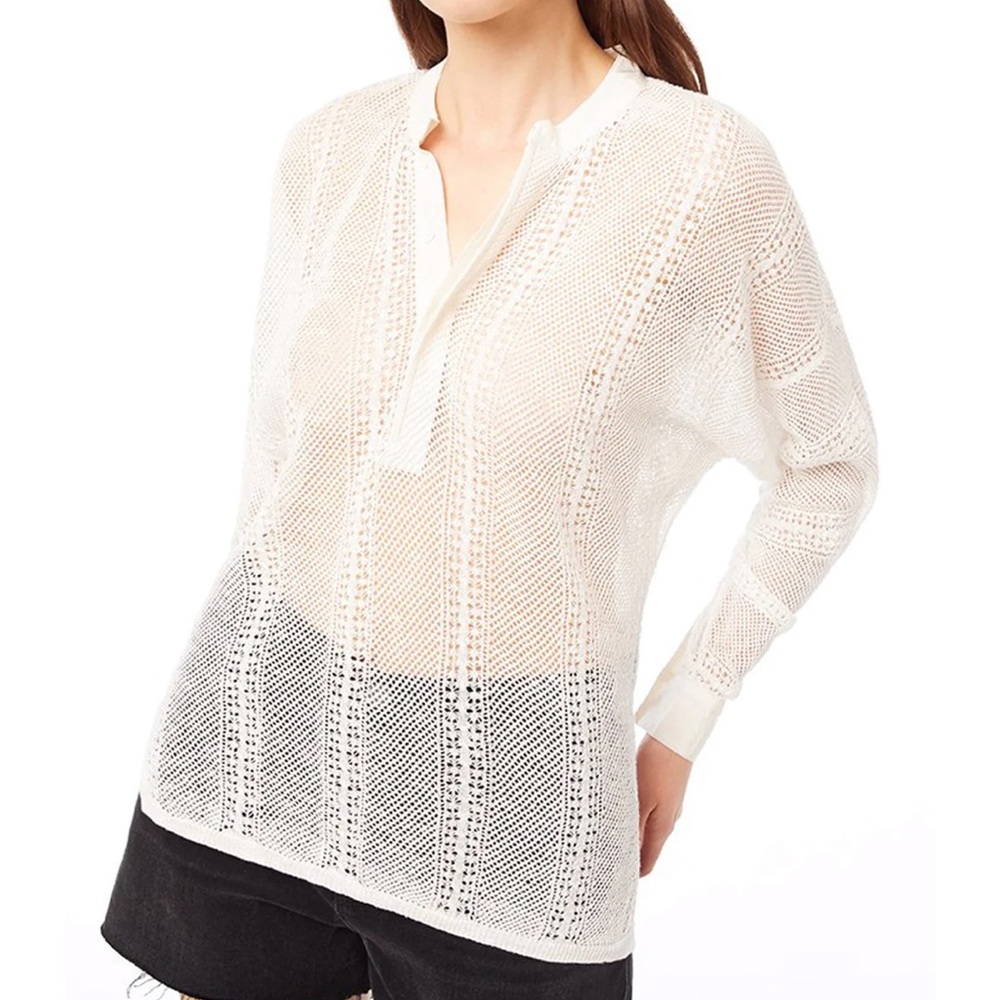 FRAME Linen Open Stitch Henley Shirt size Small